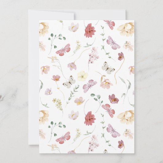 Elegante Roze Roze Bloem Vlinder Quinceañera Kaart (Achterkant)