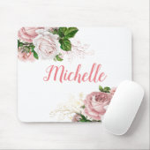 Elegante Roze Roze Bloem Wit Muismat (Met muis)