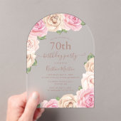 Elegante Roze Roze Bloemboog 70ste Verjaardagsfees Acryl Uitnodigingen (Insitu (Draagbaar))