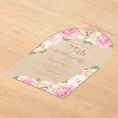 Elegante Roze Roze Bloemboog 75e Verjaardagsfeest Acryl Uitnodigingen (Laagn)