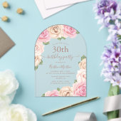 Elegante Roze Roze Bloemen Boog 30ste Verjaardagsf Acryl Uitnodigingen (Insitu (Huwelijk))