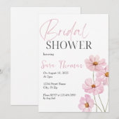 Elegante Roze Roze Bloemen Bruidsmeisjes Uitnodigi Kaart (Voorkant / Achterkant)