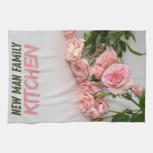 Elegante Roze Roze Bloemen Ontwerp Schotel Handdoe Theedoek (Horizontaal)