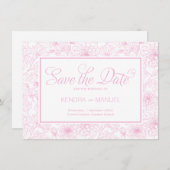Elegante Roze Roze Bloemengordijn Bruiloft Save The Date (Voorkant / Achterkant)