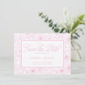Elegante Roze Roze Bloemengordijn Bruiloft Save The Date (Staand voorkant)