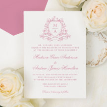 Elegante Roze Roze Bloemenkroon Monogram Trouwdag