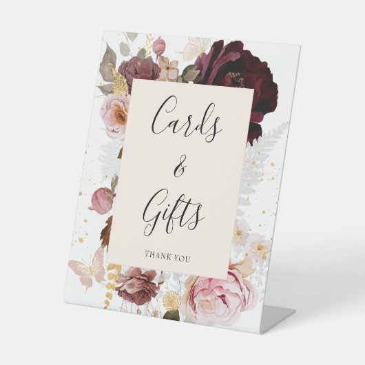 Elegante Roze Roze Bloemige Bruidsdouche Reclamebord Met Voetstuk (Voorkant)