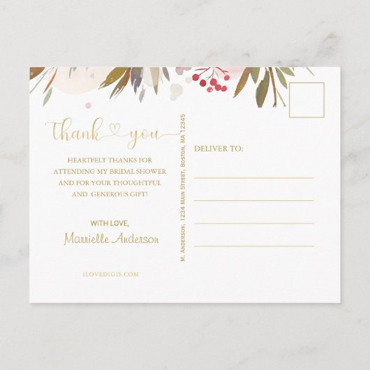 Elegante Roze Roze Bloemige Bruiloft Dank Je Briefkaart (Achterkant)