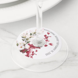 Elegante Roze Roze Bloemige Bruiloft Feest Favor W Wijnglaslabel