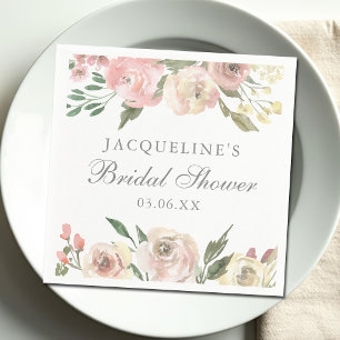 Elegante Roze Roze Bloemige Bruiloftsshower op Maa Servet