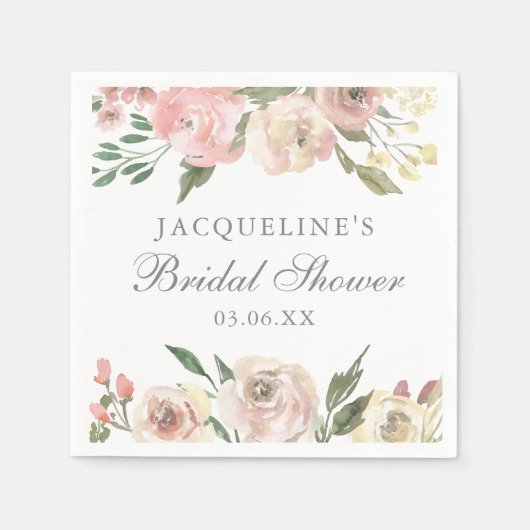 Elegante Roze Roze Bloemige Bruiloftsshower op Maa Servet (Voorkant)