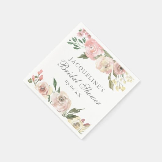 Elegante Roze Roze Bloemige Bruiloftsshower op Maa Servet (Hoek)