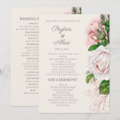 Elegante Roze Roze Bloemige Crème Trouwprogramma Programmakaart (Voorkant / Achterkant)