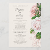 Elegante Roze Roze Bloemige Crème Trouwprogramma Programmakaart (Voorkant)