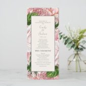 Elegante Roze Roze Bloemige Crème Trouwprogramma Programmakaart (Staand voorkant)