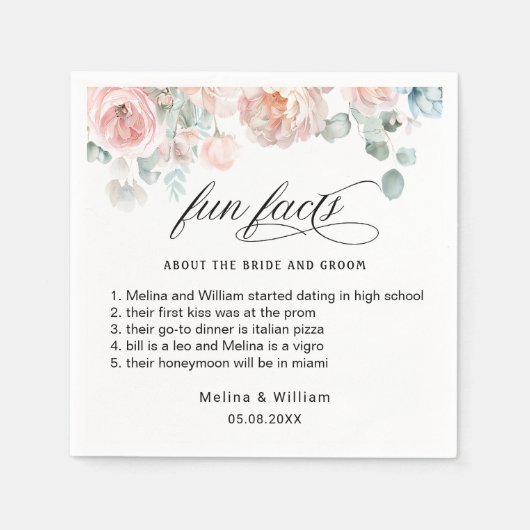 Elegante Roze Roze Bloemige Feiten Bruiloft  Servet (Voorkant)