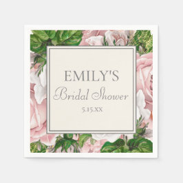 Elegante Roze Roze Bloemige Groene Bruiloftsdouche Servet