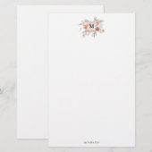 Elegante Roze Roze Bloemige Monogram Briefpapier (Voorkant / Achterkant)