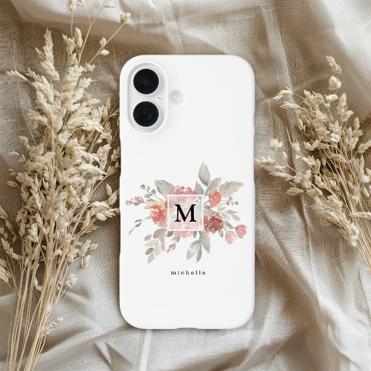 Elegante Roze Roze Bloemige Monogram Case-Mate iPhone Case