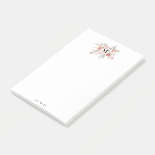 Elegante Roze Roze Bloemige Monogram Post-it® Notes (Schuin)