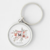 Elegante Roze Roze Bloemige Monogram Sleutelhanger (Voorkant)