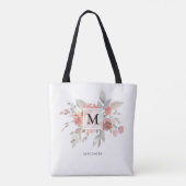 Elegante Roze Roze Bloemige Monogram Tote Bag (Achterkant)