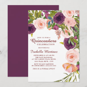 Elegante Roze Roze Bloemige Quinceañera Kaart