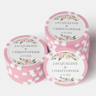 Elegante Roze Roze Bloemige Trouw Persoonlijke Poker Chips