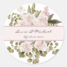 Elegante Roze Roze Bloemige Trouw Ronde Sticker