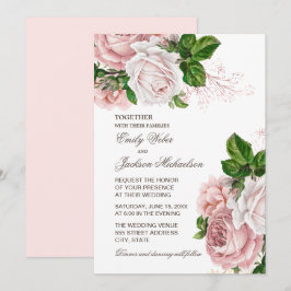 Elegante Roze Roze Bloemige Trouw Uitnodiging