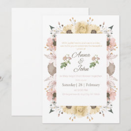 Elegante Roze Roze Bloemige Trouw Uitnodigingskaar Kaart