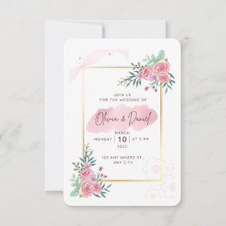 Elegante Roze Roze Bloemige Trouwuitnodiging Kaart