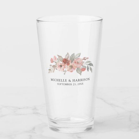 Elegante Roze Roze Bloemige Waterverf Trouw Glas (Voorkant)
