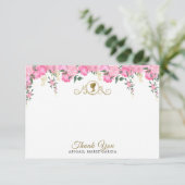 Elegante Roze Roze Bloemrijke Victoriaanse Bruidsd Bedankkaart (Staand voorkant)