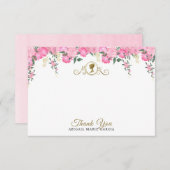 Elegante Roze Roze Bloemrijke Victoriaanse Bruidsd Bedankkaart (Voorkant / Achterkant)