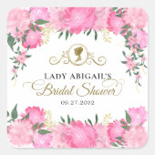 Elegante Roze Roze Bloemrijke Victoriaanse Bruidsf Vierkante Sticker (Voorkant)
