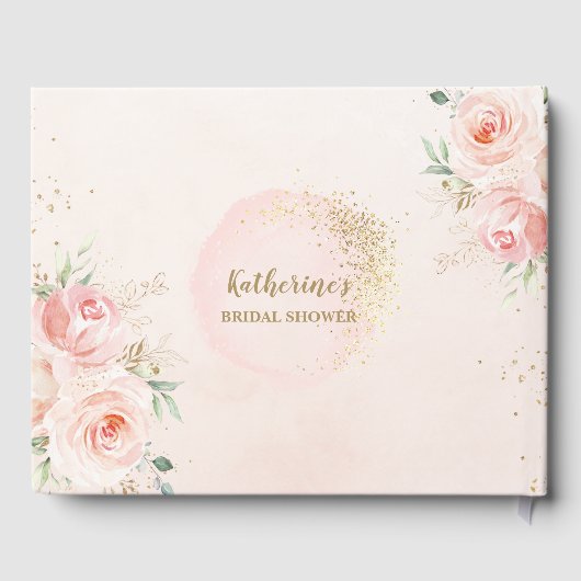 Elegante Roze Roze Bloemrozen Gouden Bruiloft Fees Gastenboek (Achterkant)