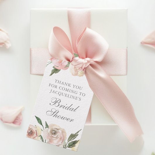 Elegante Roze Roze Bloemstuk Bruidsdouche Cadeaulabel