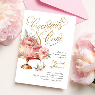 Elegante Roze Roze Cocktails en Caké Verjaardag Kaart
