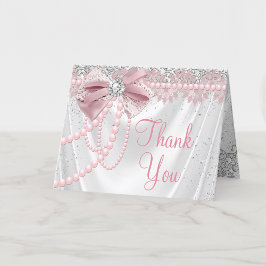 Elegante Roze Roze Diamant Parel Meisjesachtige Ba Bedankkaart