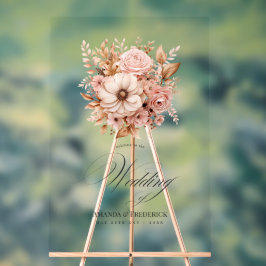 Elegante Roze Roze en Gouden Bloemachtige Trouwont Acryl Bord
