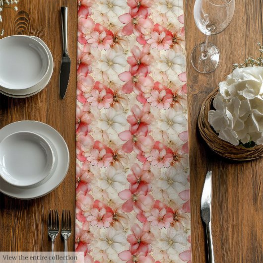 Elegante roze roze en gouden bloemtafelloper medium tafelloper