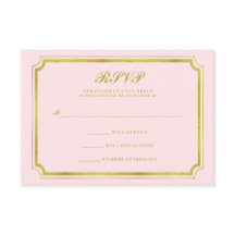 Elegante Roze Roze en Nep Goud Huwelijk RSVP