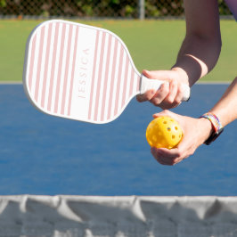 Elegante Roze Roze Gestreepte Aangepaste Naam Pickleball Paddle