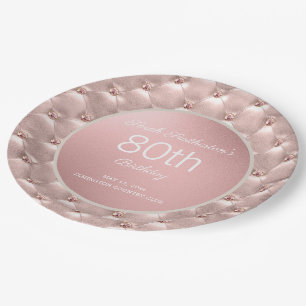 Elegante Roze Roze Goud 80ste Verjaardag Papieren Bordje