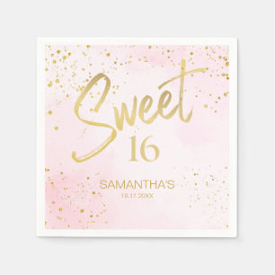 Elegante Roze Roze & Gouden Confetti Sweet 16  Servet