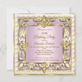 Elegante Roze Roze Gouden Crème Verjaardagsfeestje Kaart (Voorkant)