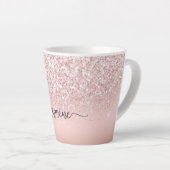 Elegante Roze Roze Gouden Glitter Monogram Naam Latte Mok (Rechterhoek)