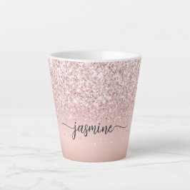 Elegante Roze Roze Gouden Glitter Monogram Naam Latte Mok