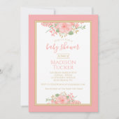 Elegante roze roze gouden mint bloem baby shower kaart (Voorkant)